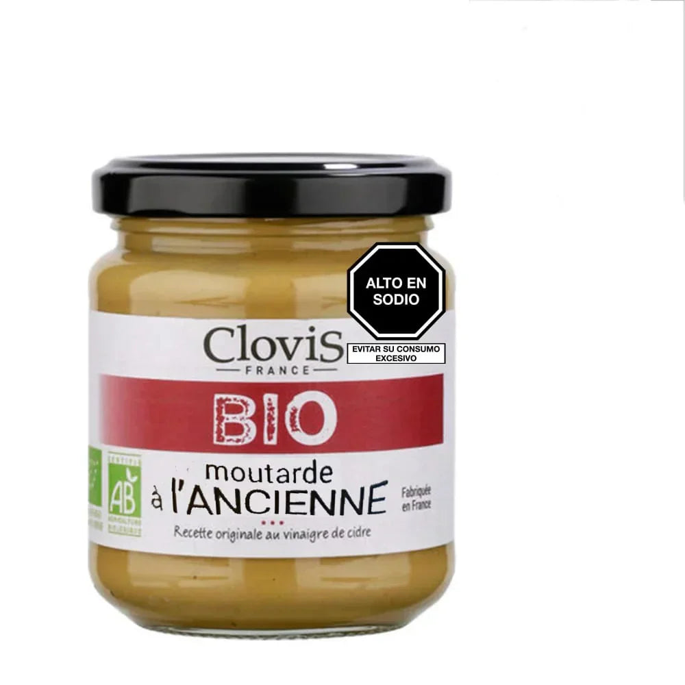 Mostaza a la antigua Bio 200g Clovis: sabor auténtico y el complemento gourmet