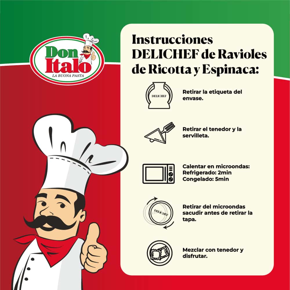 Ravioles con Ricota y Espinaca en Salsa Pesto Deli Chef 300 Gr. | Don Ítalo