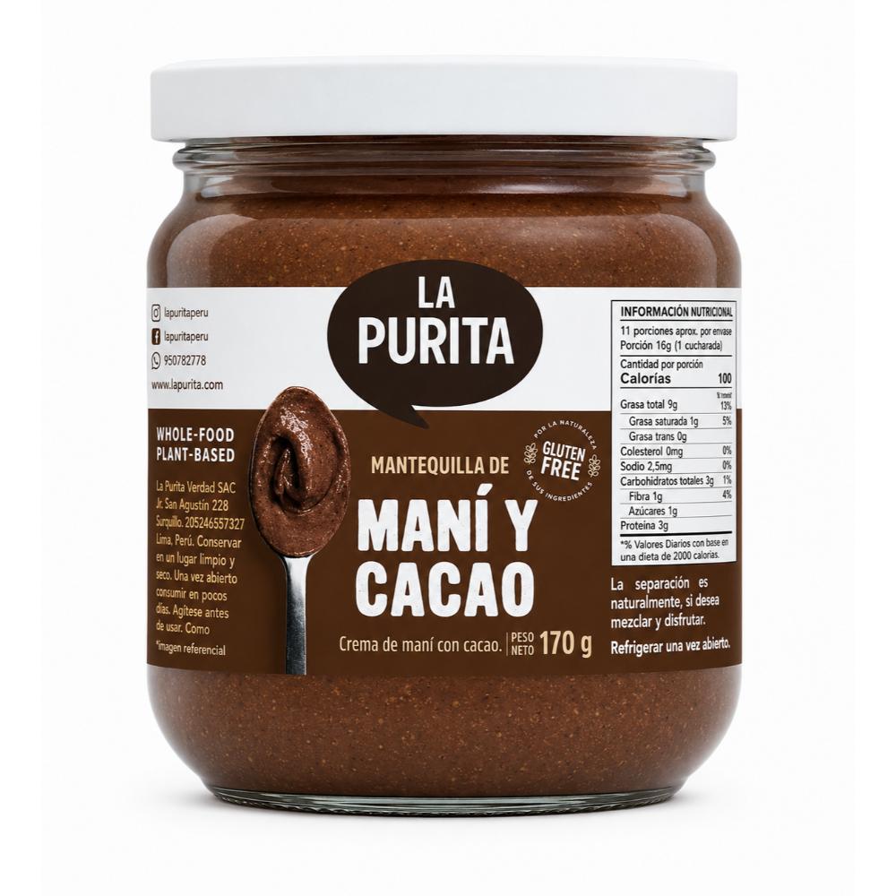 Mantequilla de Maní y Cacao 170 Gr. | La Purita