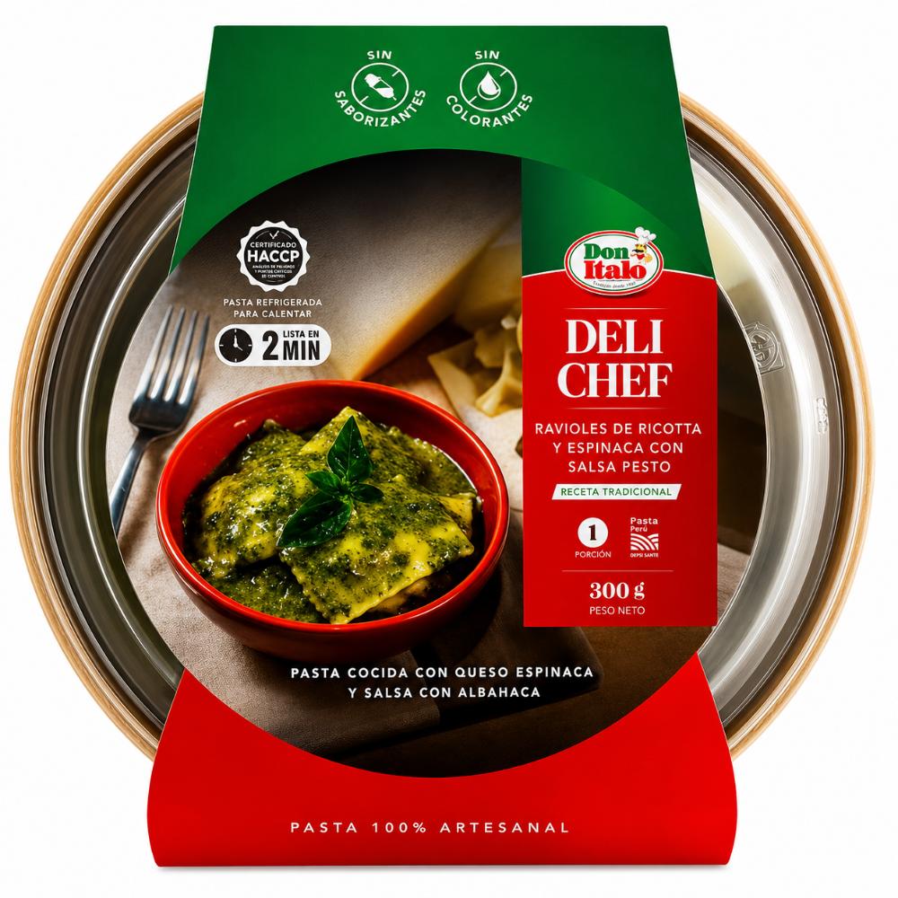 Ravioles con Ricota y Espinaca en Salsa Pesto Deli Chef 300 Gr. | Don Ítalo