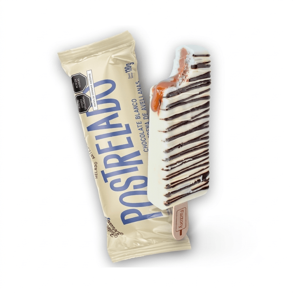 Paleta Chocolate blanco con crema de avellanas 130g Postrelado - ice Qori