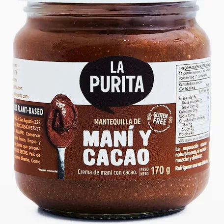 Mantequilla de mani y cacao 170g La Purita